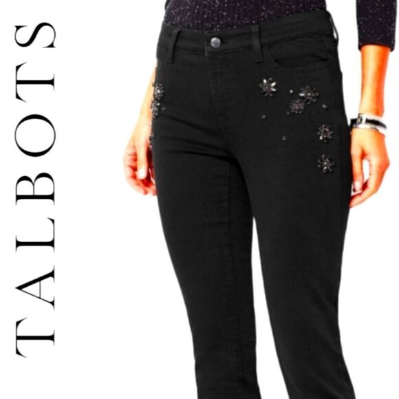 TALBOTS FLAWLESS LIMITED EDITION HIGH MID RISE SLIM ANKLE BLACK SEQUINED JEANS 4 - Picture 2 of 13